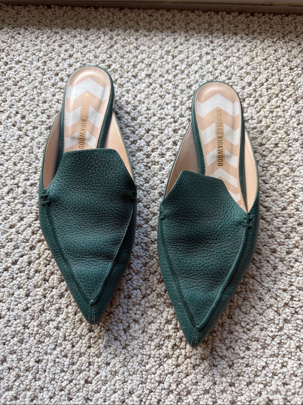 Nicholas Kirkwood Forest Green Pointed Leather Backless Mules